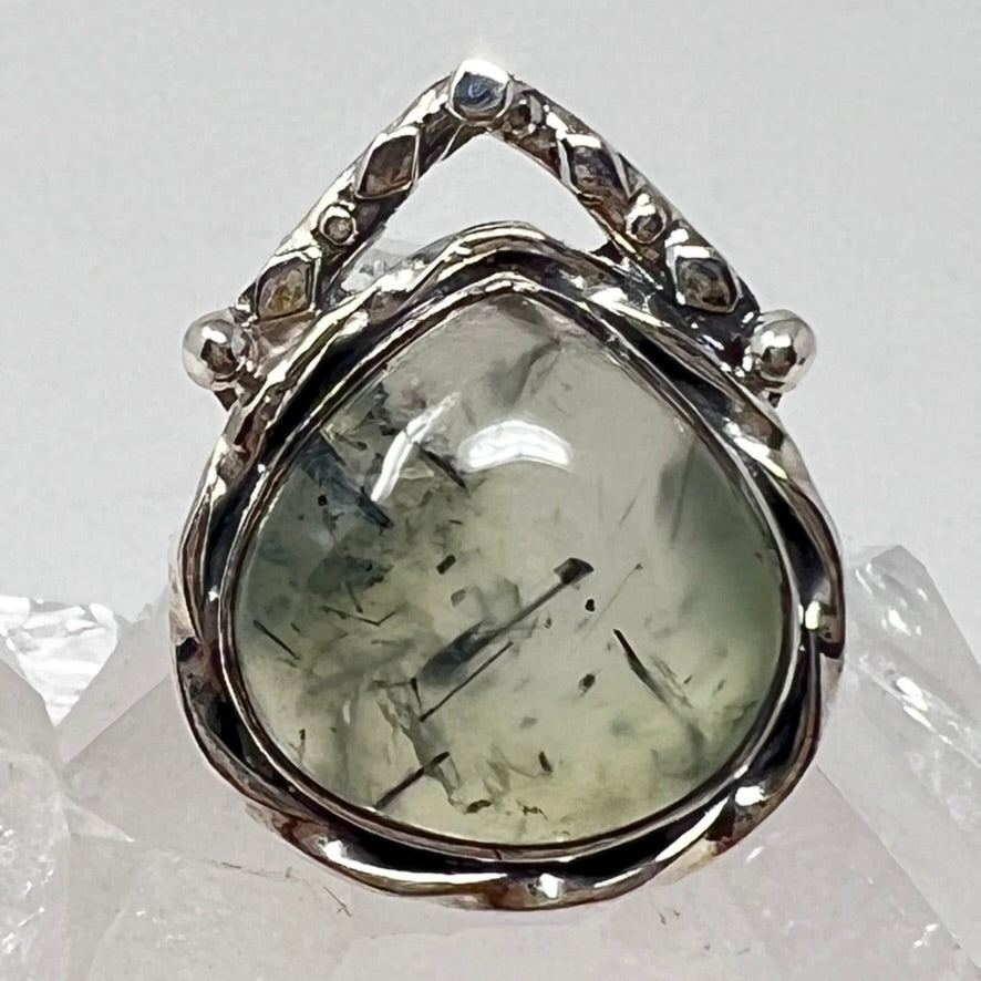 Ring - Prehnite (with Tourmaline) - size 7