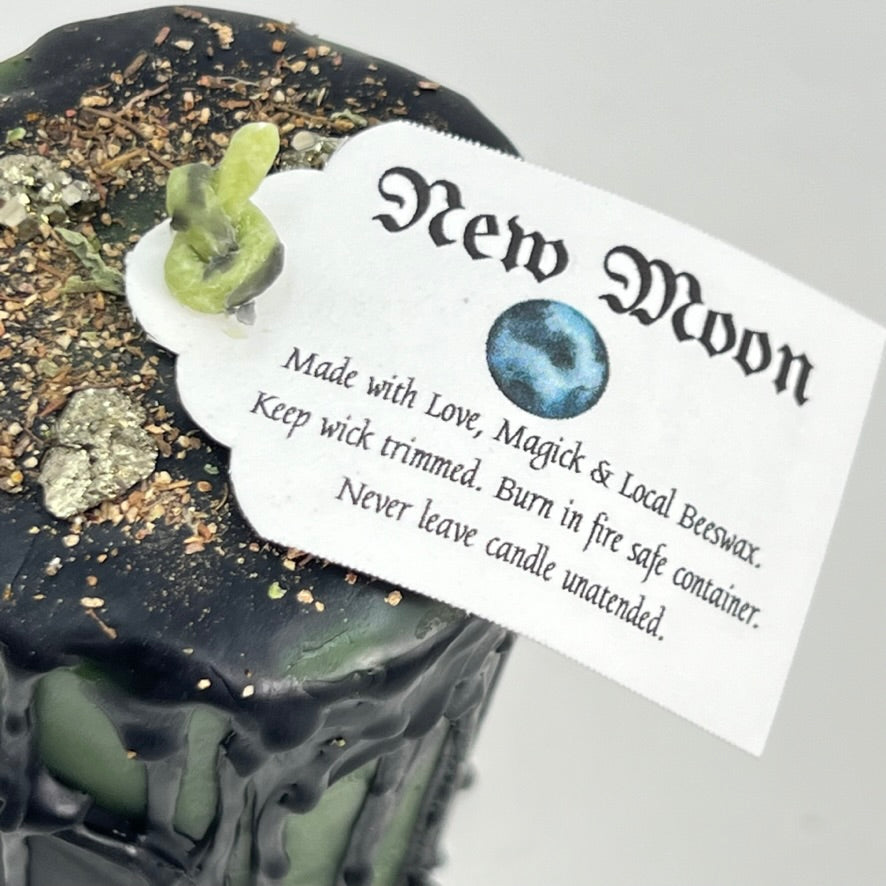 Beeswax NEW Moon Candle (Pillar with crystals) by BlakByrd - Various Designs