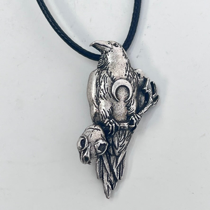 Cat & Crow Pendant on Cord by SoulSkin