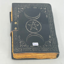 Load image into Gallery viewer, Triple Moon &amp; Amber Embossed Black Leather Journal
