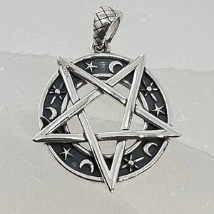 Sterling Silver Pendant - Pentacle/Star/Moon