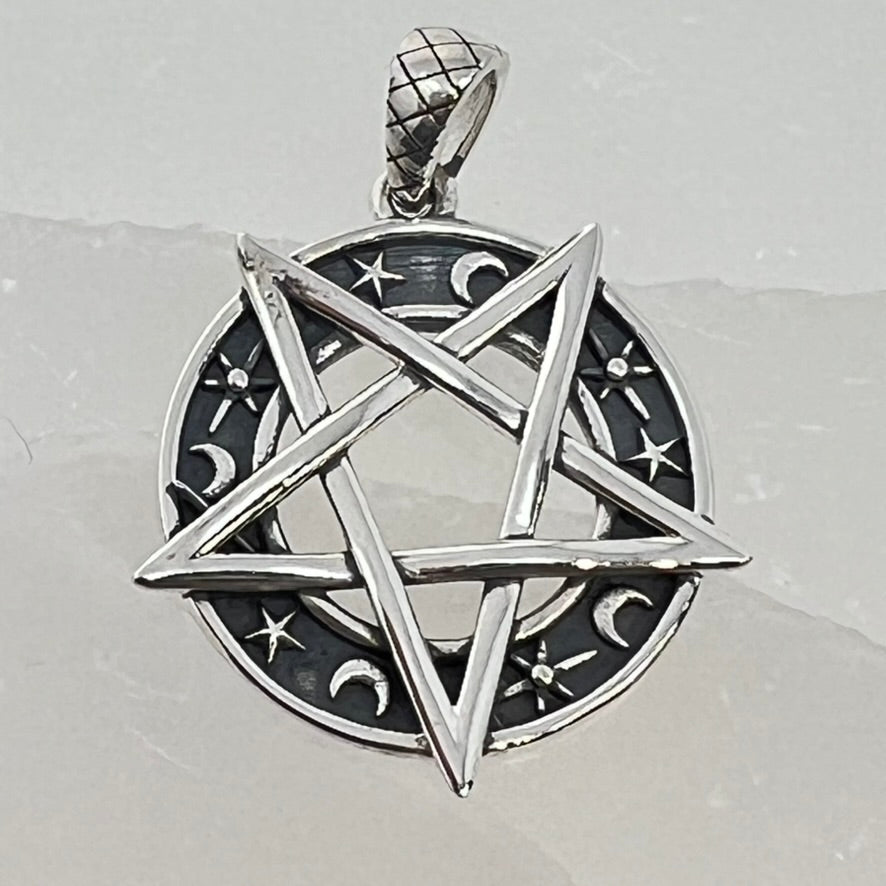 Sterling Silver Pendant - Pentacle/Star/Moon