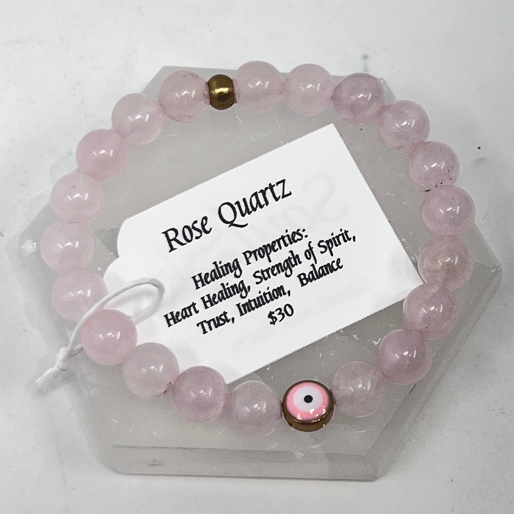 Bracelet by SoulSkin - Rose Quartz (with Evil Eye)