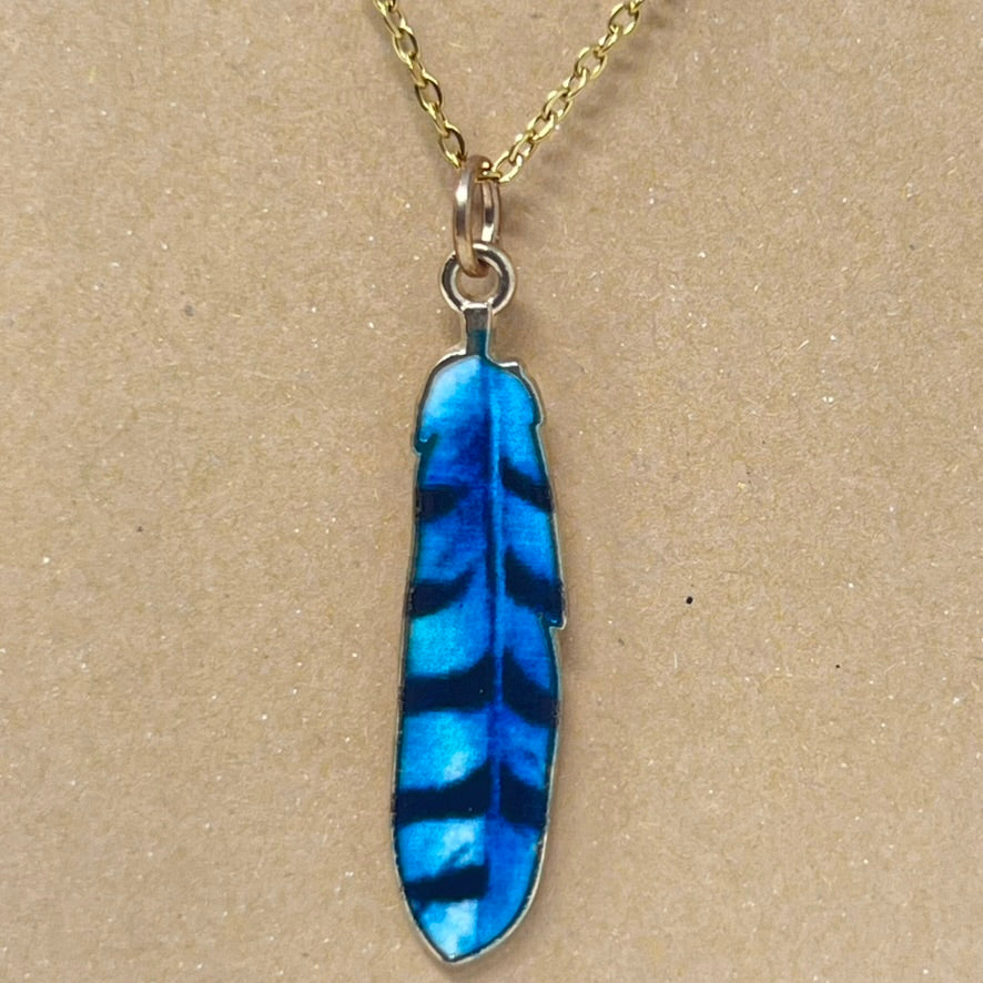 Blue Feather Pendant Necklace