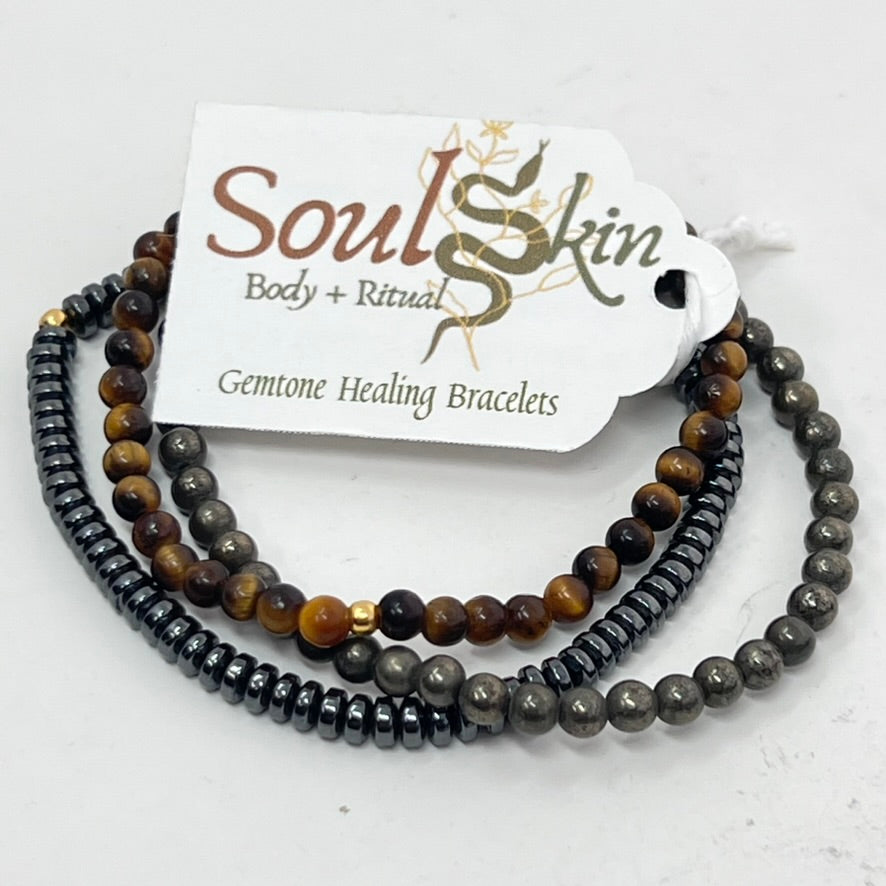 Bracelet by SoulSkin - Affirmation Set (Tigers Eye Pyrite Hematite)