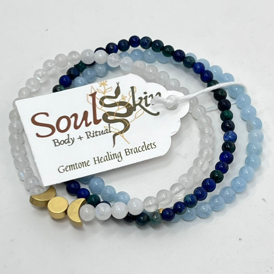 Bracelet by SoulSkin - Affirmation Set (Moonstone Aquamarine Azurite)