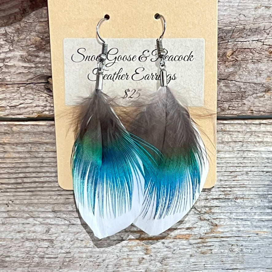 Feather Earrings by BlakByrd - Snow Goose & Peacock