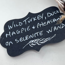 Load image into Gallery viewer, Spirit Feather Fan - Wild Turkey, Duck, Magpie &amp; Pheasant on Selenite Wand
