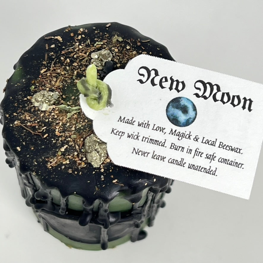 Beeswax NEW Moon Candle (Pillar with crystals) by BlakByrd - Various Designs
