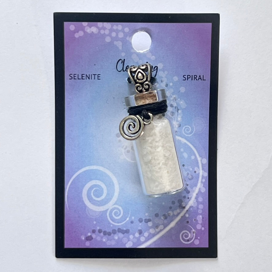 Pendant - Selenite Chips in Bottle on Cord