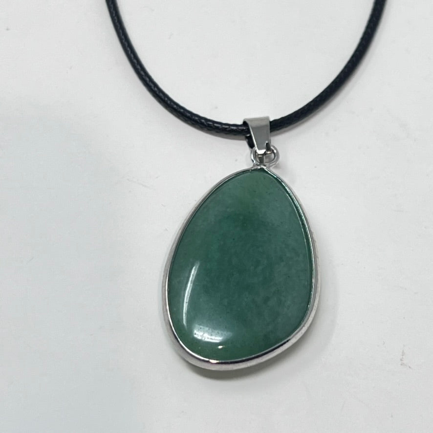 Green Aventurine Pendant on Black Cord