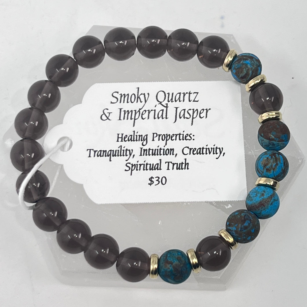 Bracelet by SoulSkin - Smoky Quartz & Imperial Jasper