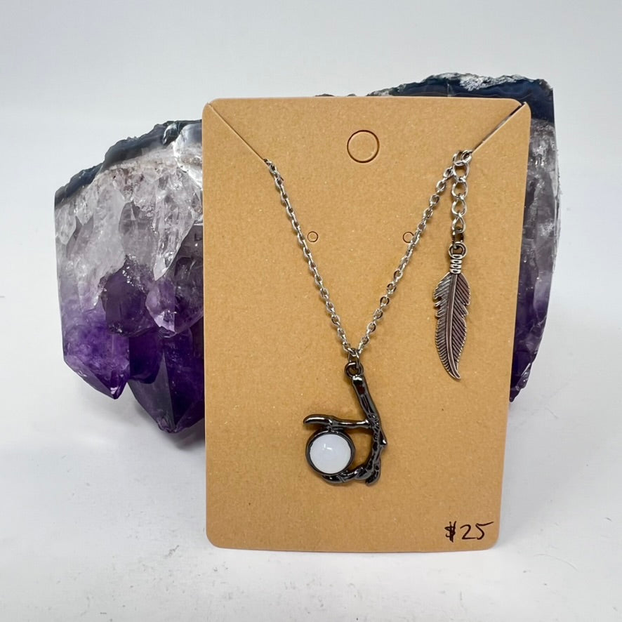 Moonstone Claw/Feather Pendant Necklace