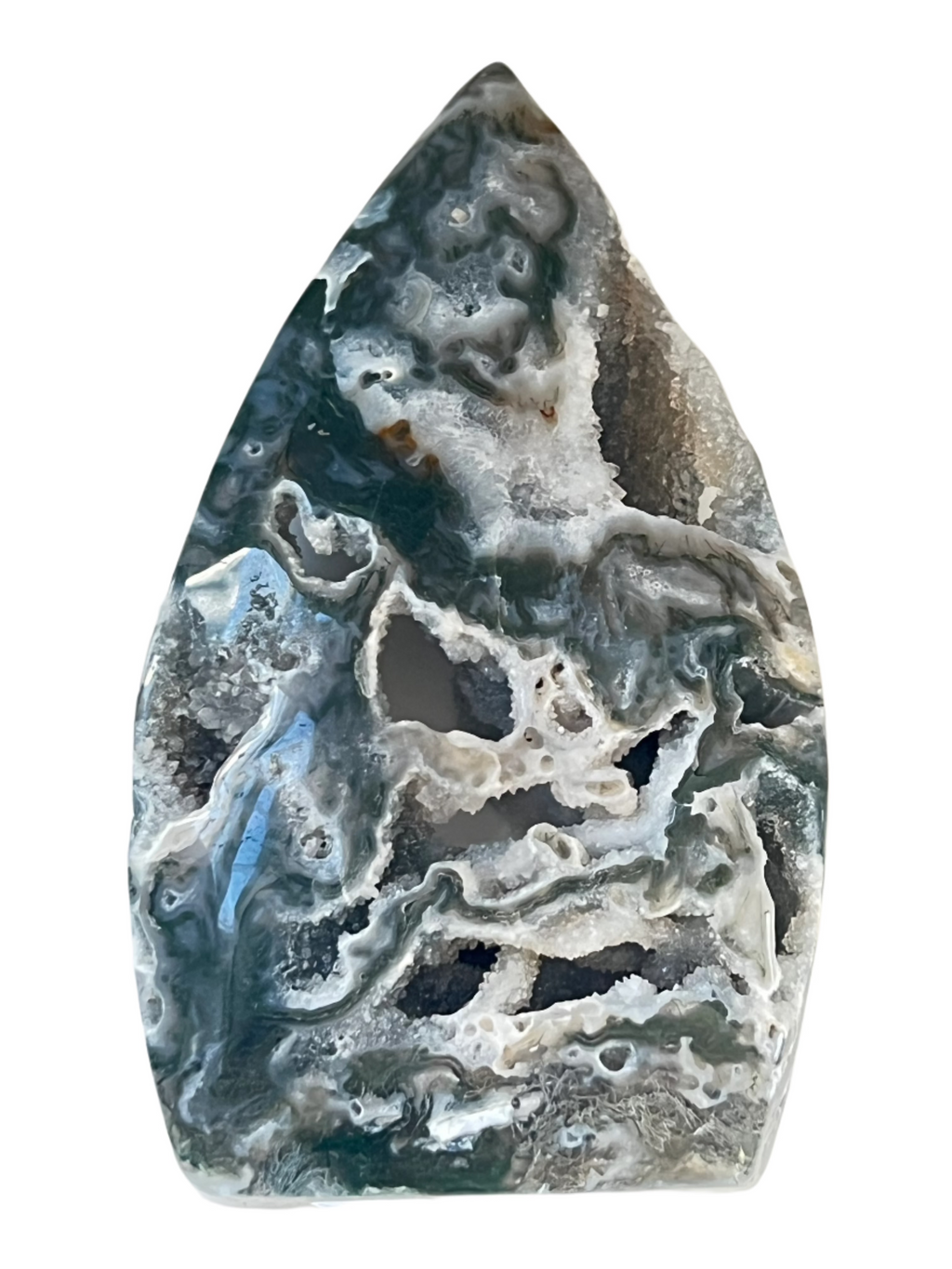Moss Agate Standing Tear Drop