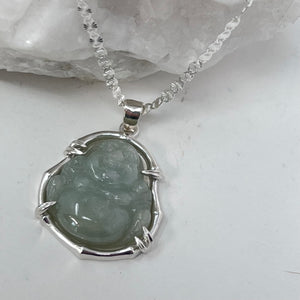 Quartz & Canary Bamboo Buddha Necklace in Jade on Sterling Silver Chain