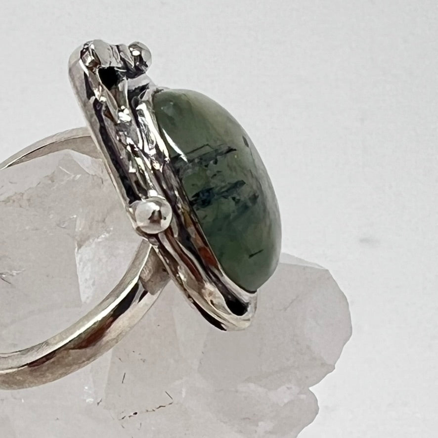 Ring - Prehnite (with Tourmaline) - size 7