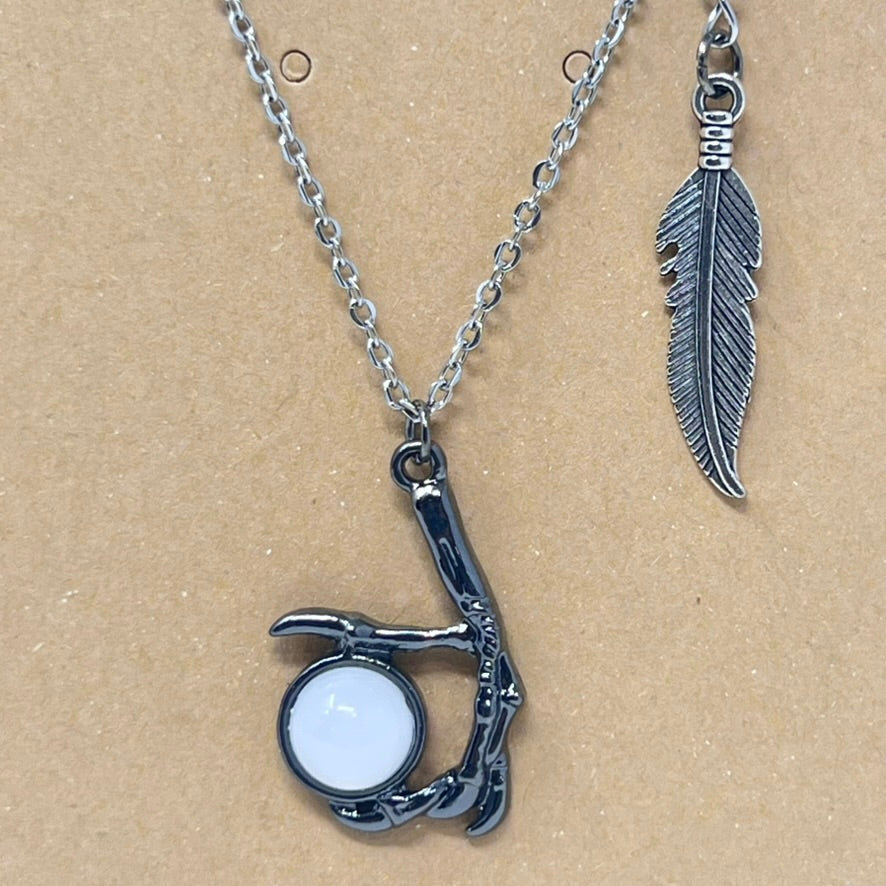 Moonstone Claw/Feather Pendant Necklace