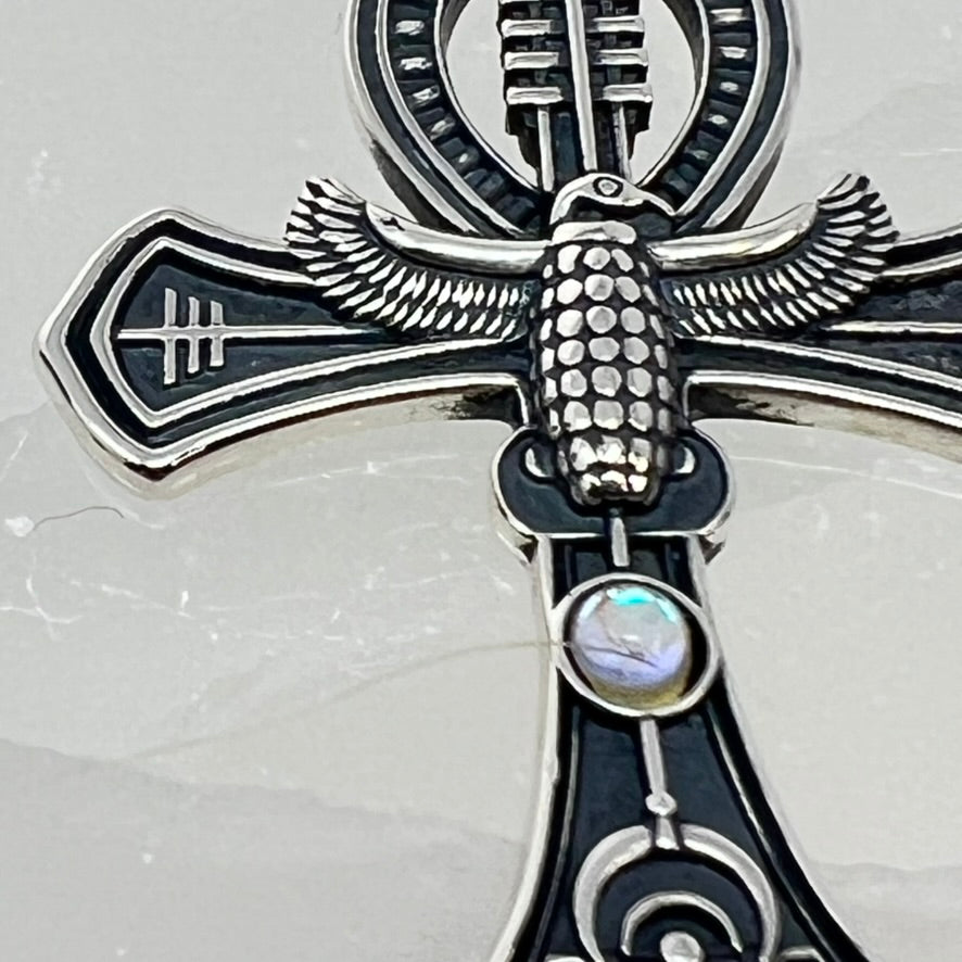 Sterling Silver Pendant - CROSS with Moonstone