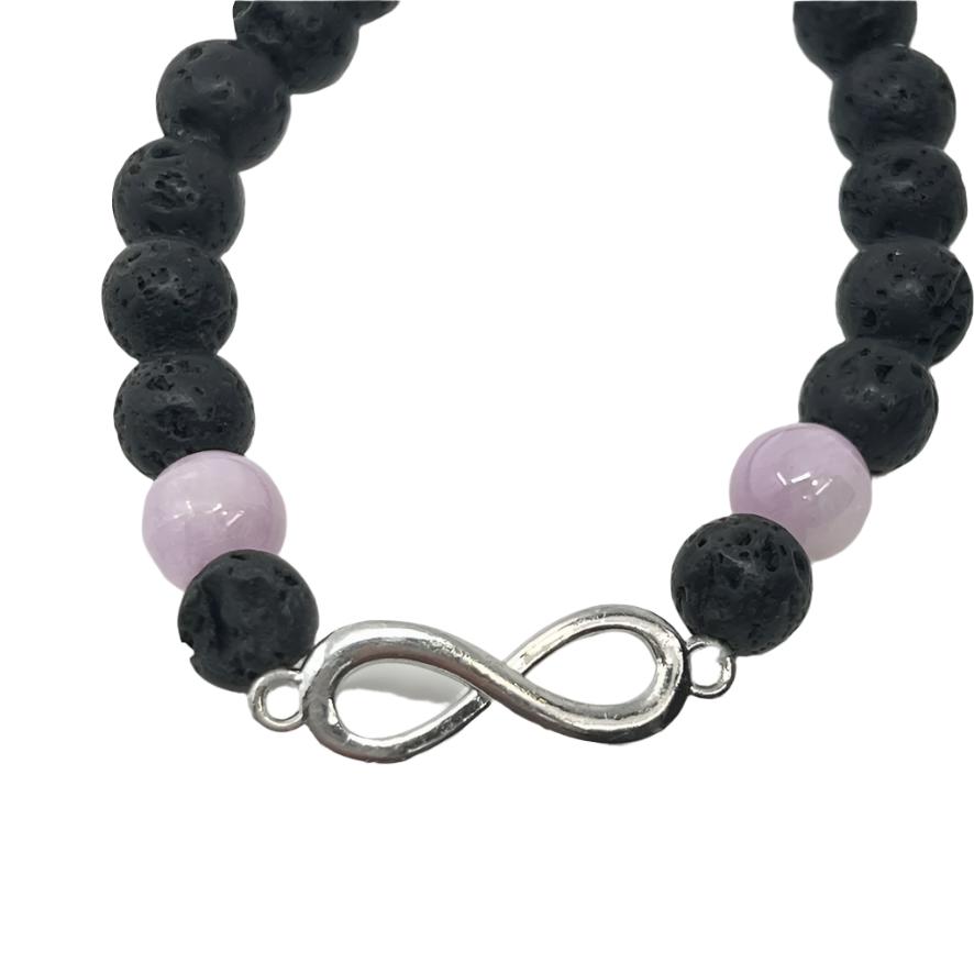 Bracelet Lava & Kunzite with Infinity Symbol - 8mm