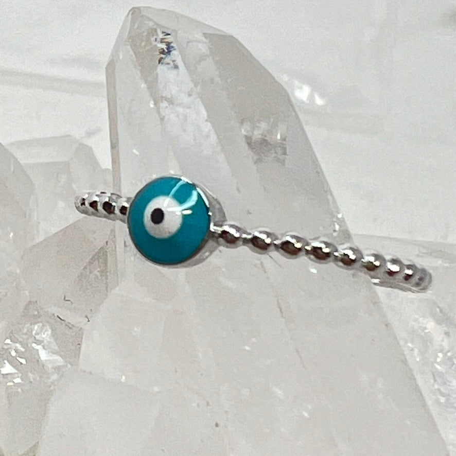 Quartz & Canary Beaded Evil Eye Ring
