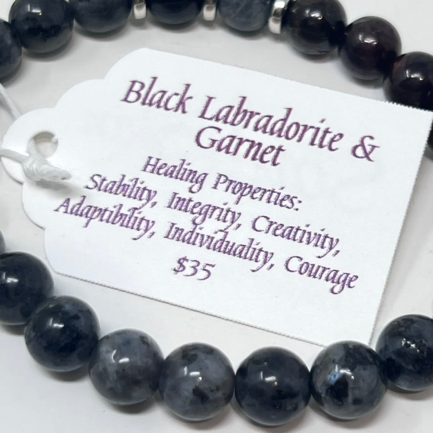 Bracelet by SoulSkin - Black Labradorite & Garnet
