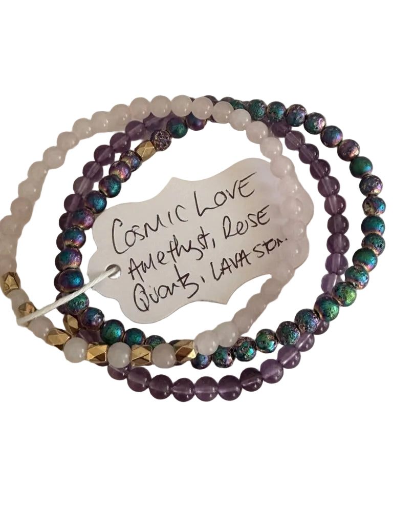 Bracelet Set by SoulSkin - COSMIC LOVE ~ Amethyst, Rose Quartz, Lava Stone