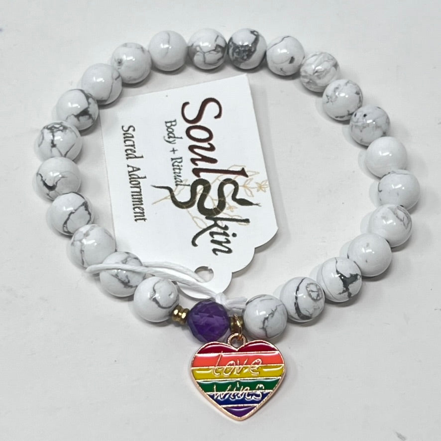 Bracelet by SoulSkin - Howlite & Amethyst "Love Wins"