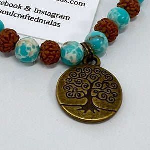 Bracelet by Soul Crafted Malas - Selenite, Jasper, Rudraksha & Tree of Life Charm