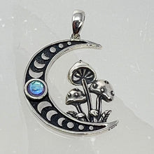Load image into Gallery viewer, Sterling Silver Pendant - Moonstone Moon &amp; Mushroom

