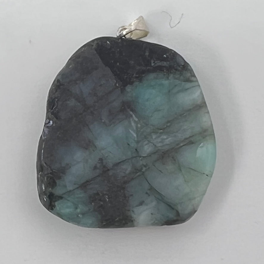 Pendant - Emerald Slice (on silver plated bail)