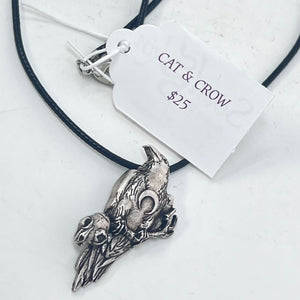 Cat & Crow Pendant on Cord by SoulSkin