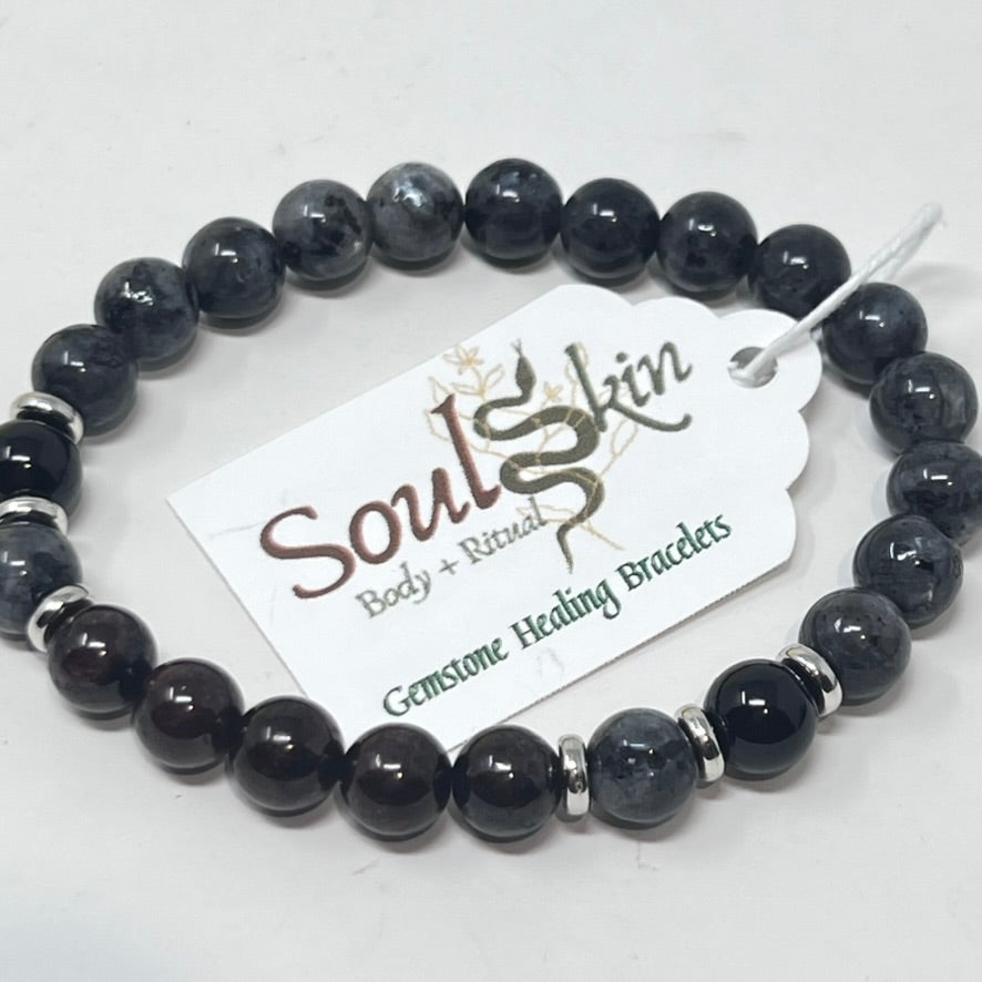Bracelet by SoulSkin - Black Labradorite & Garnet