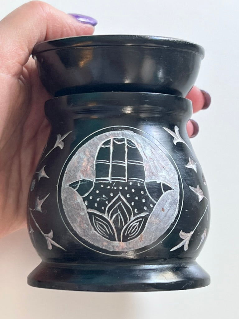 Soapstone Oil Diffuser - Hamsa/Black