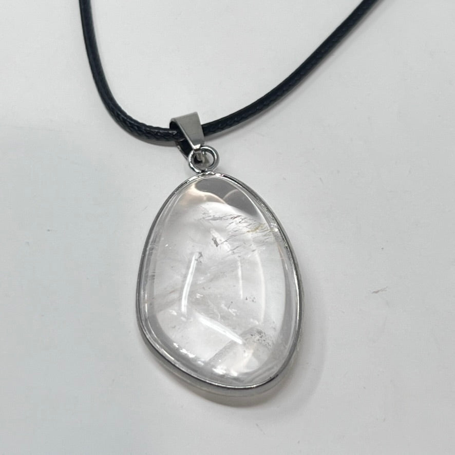 Clear Quartz Pendant on Black Cord