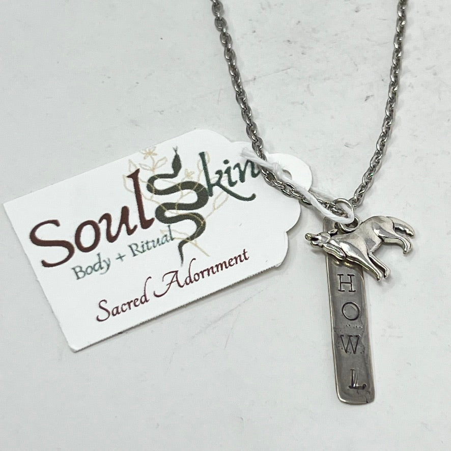 Necklace by SoulSkin - HOWL (hand stamped charm)