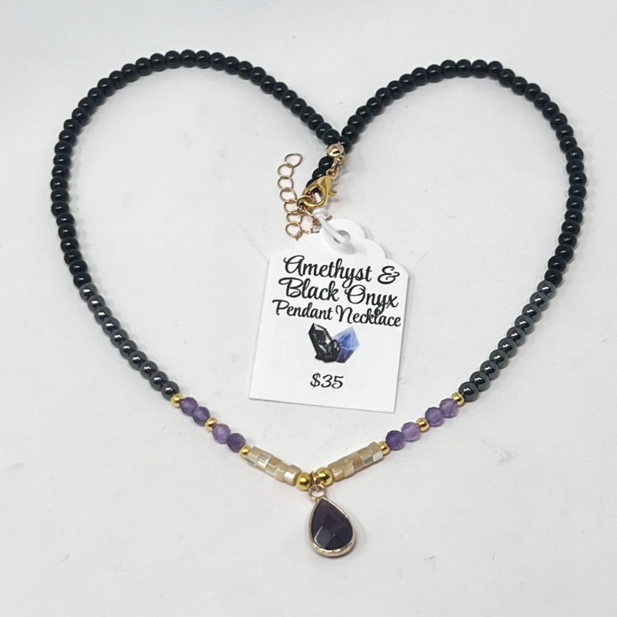 Amethyst & Black Onyx Pendant Necklace by SoulSkin