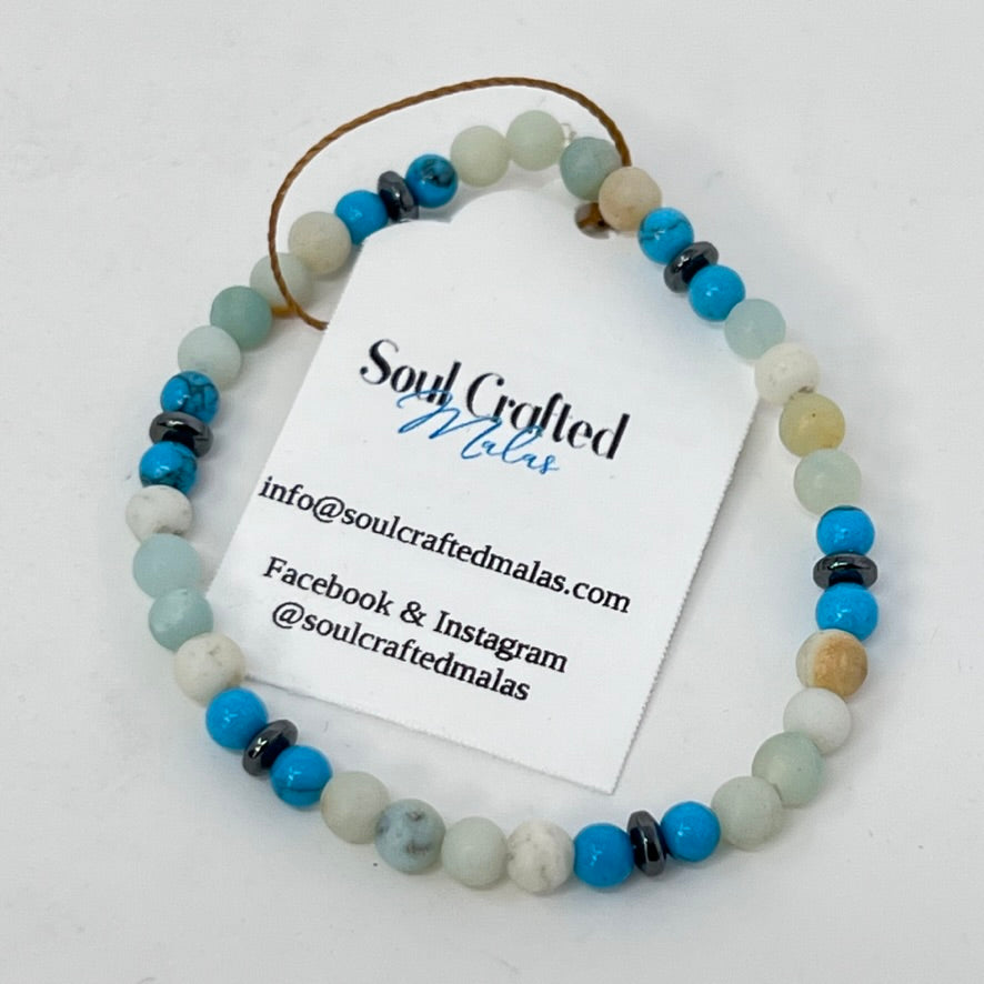 Bracelet by Soul Crafted Malas - Amazonite, Turquoise Howlite & Hematite (4mm)