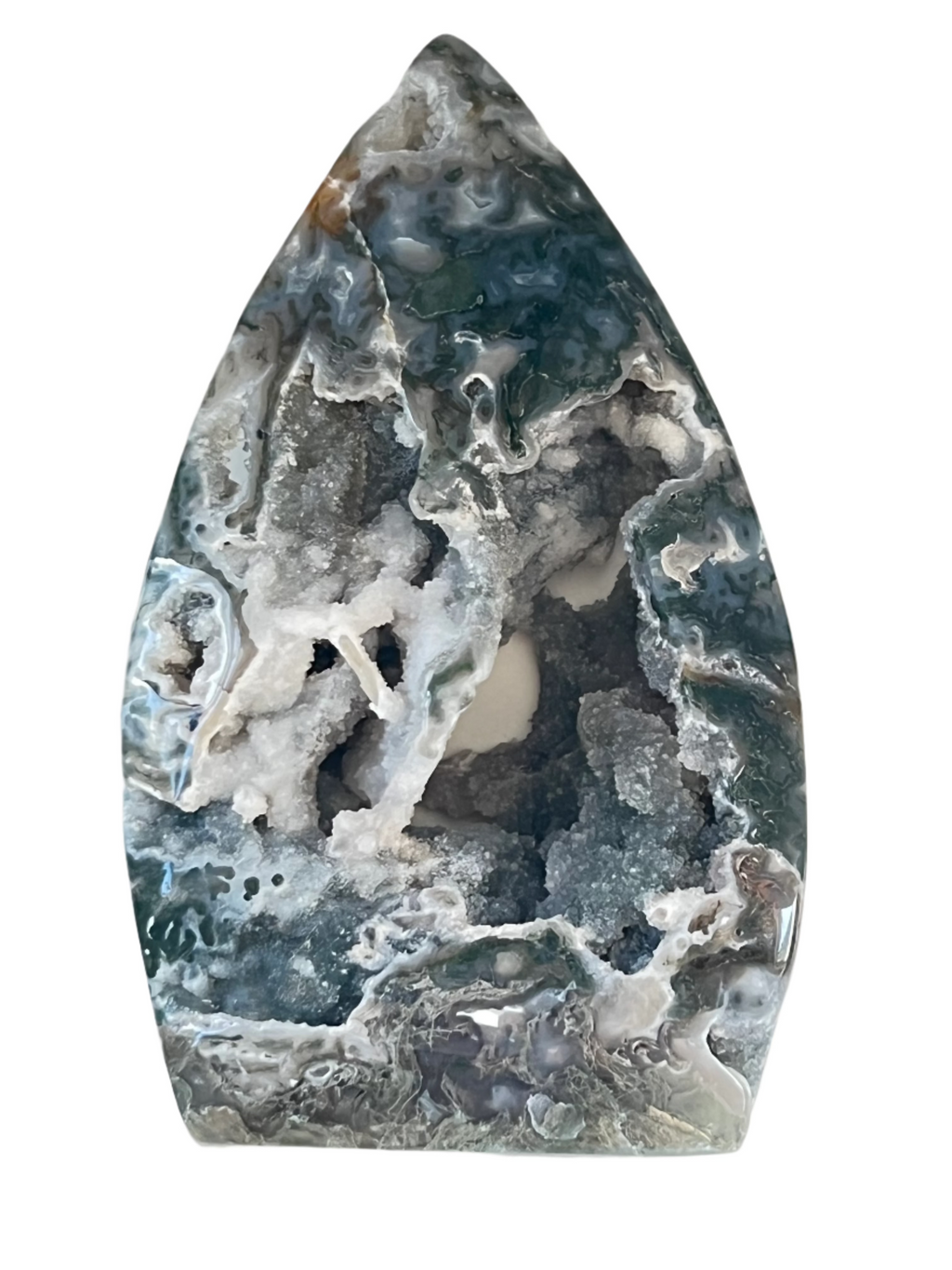 Moss Agate Standing Tear Drop