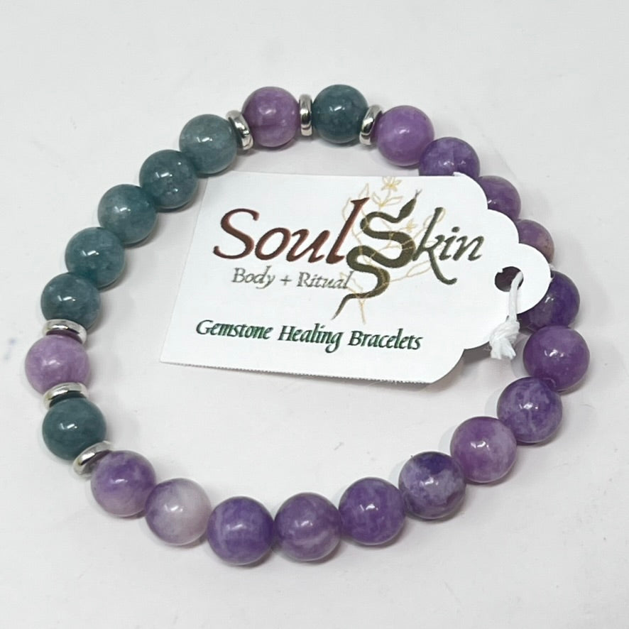 Bracelet by SoulSkin - Lepidolite & Burmese Jade