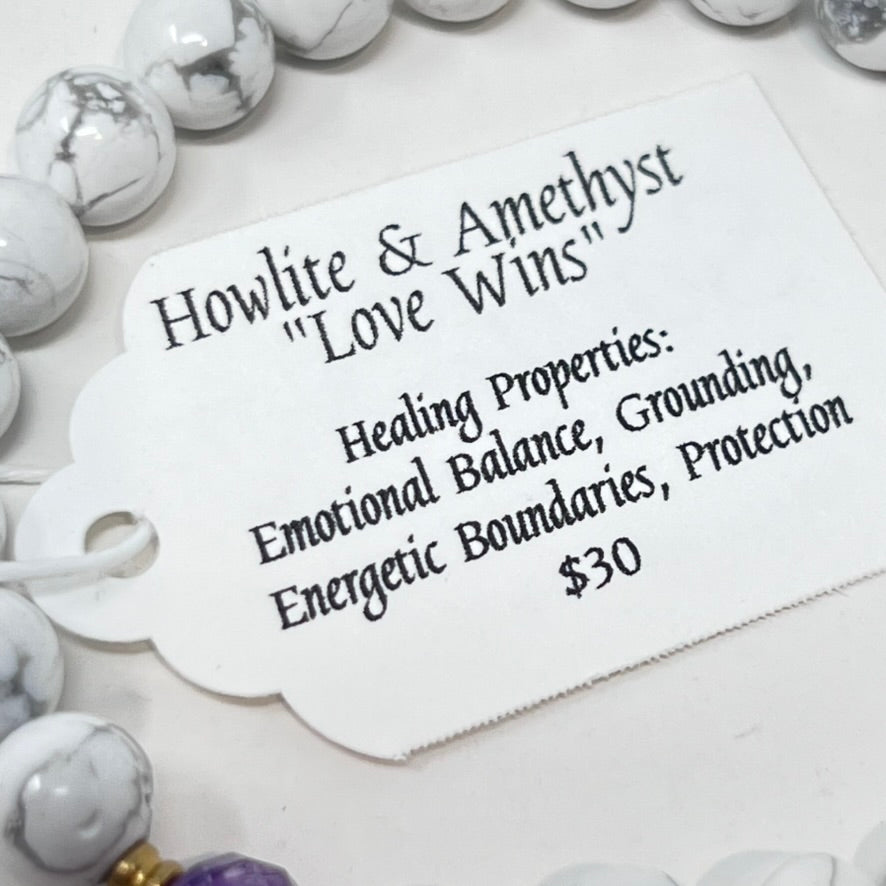 Bracelet by SoulSkin - Howlite & Amethyst "Love Wins"