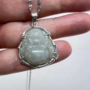 Quartz & Canary Bamboo Buddha Necklace in Jade on Sterling Silver Chain