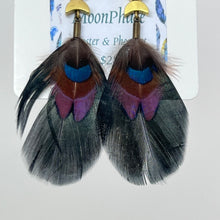 Load image into Gallery viewer, Feather Earrings by BlakByrd - MoonPhase (Rooster &amp; Pheasant)
