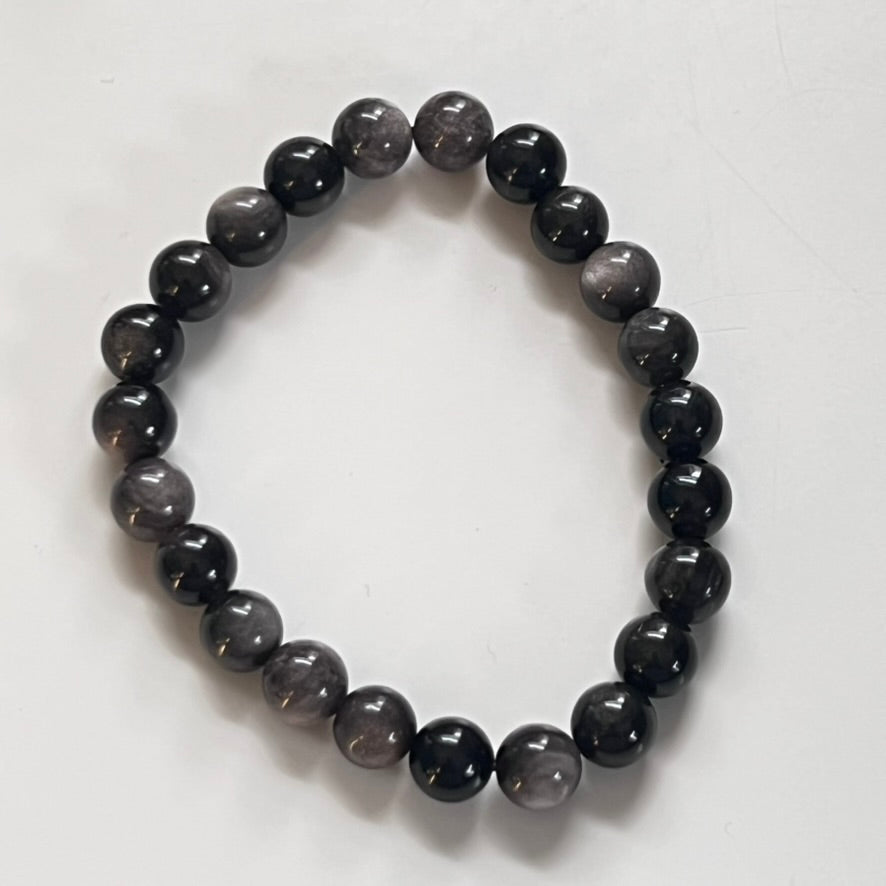 Bracelet - Silver Sheen Black Obsidian 8mm