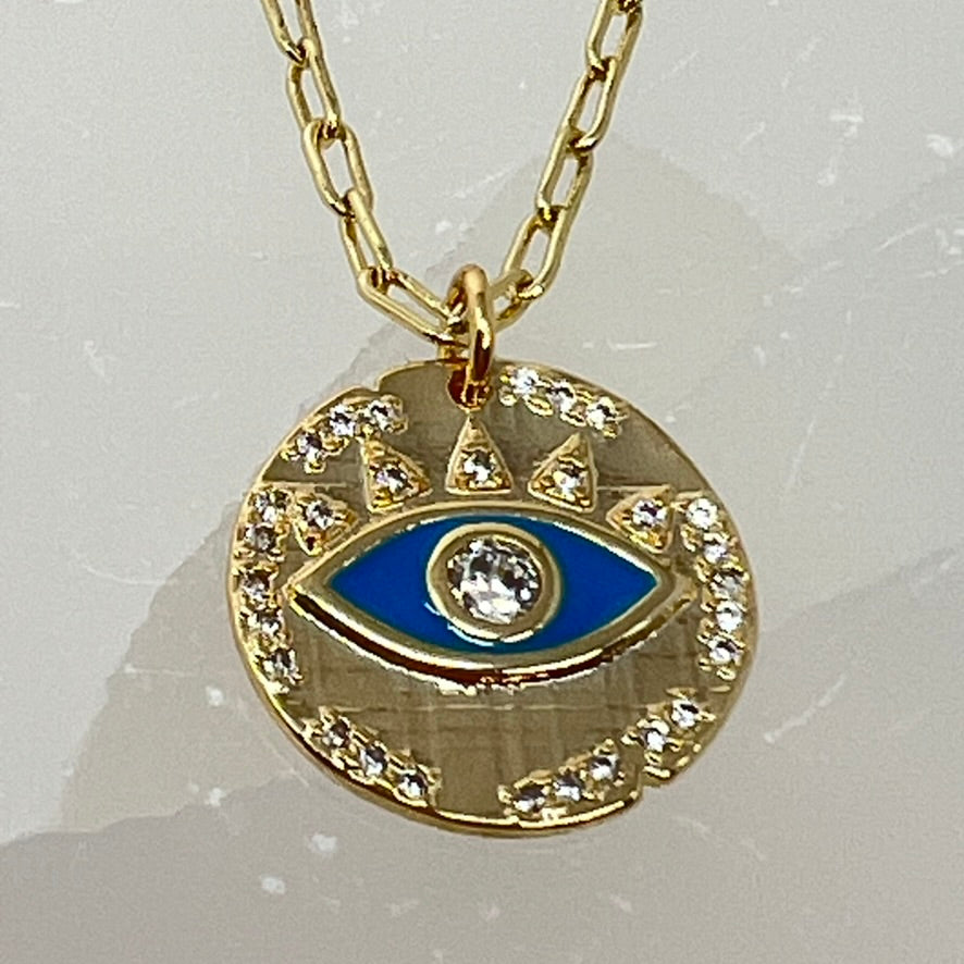 Quartz & Canary Oceans Evil Eye Necklace - Gold Filled