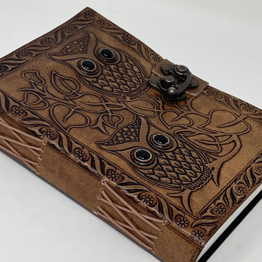 Leather Journal with lock - Owls