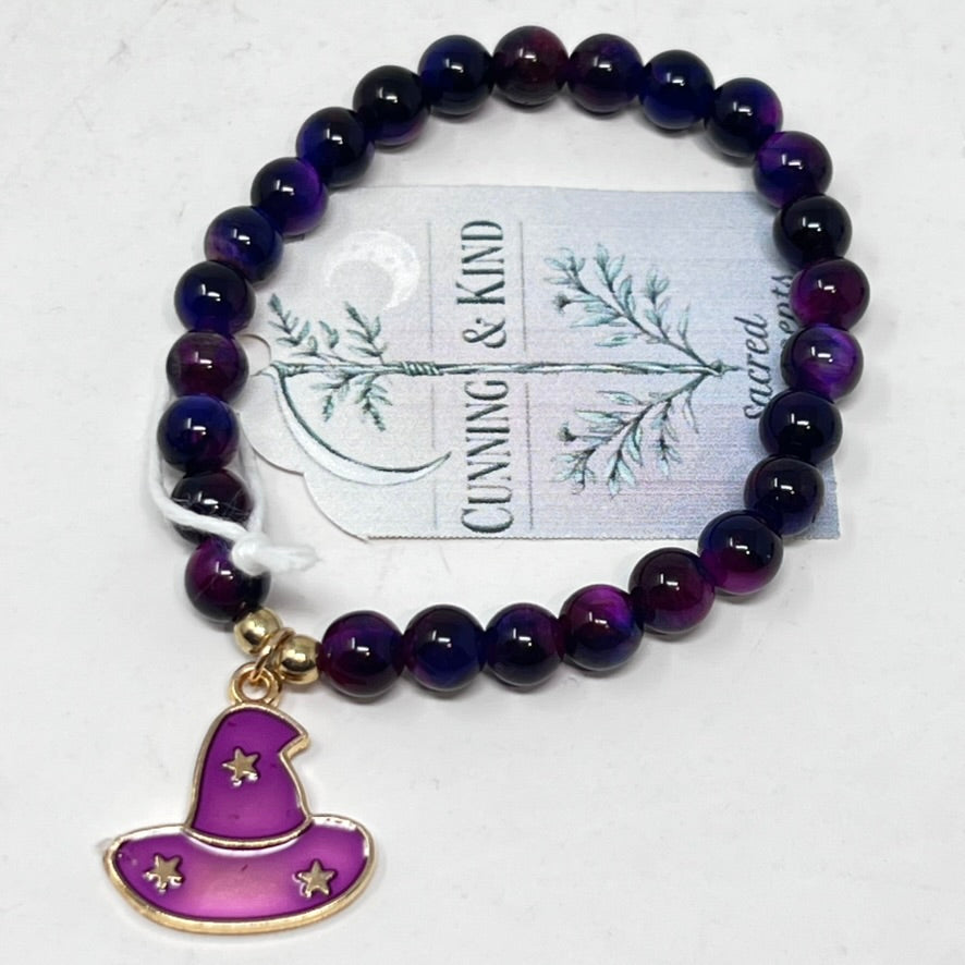 Bracelet by Cunning & Kind - Galaxy Tigers Eye with Witchy Hat