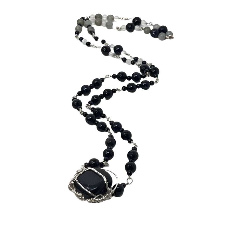 Witchy Rosary/Mala - Blue Goldstone/Labradorite/Selenite (Amy Nicholls)