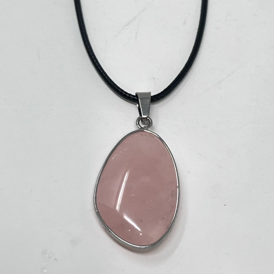 Rose Quartz Pendant on Black Cord