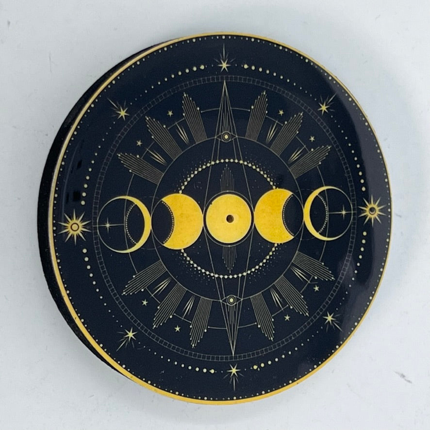 Triple Moon (Round, Black) Incense Holder
