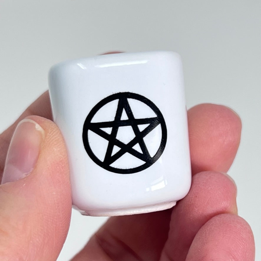 Mini Candle Holder - White with Pentacle